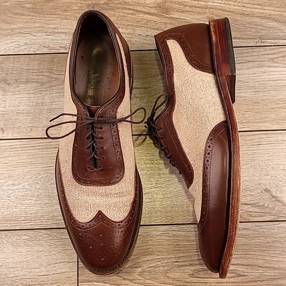 Allen Edmonds Other - ALLEN EDMONDS Strawfut Dark Brown Leather Canvas Sz 10 D Wing Tip Dress Shoes